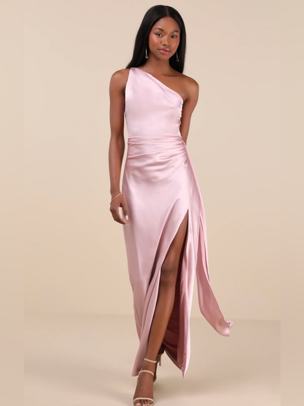 Lulus Signature Elegance Dusty Lavender Satin One-Shoulder Maxi Dress XS NWT